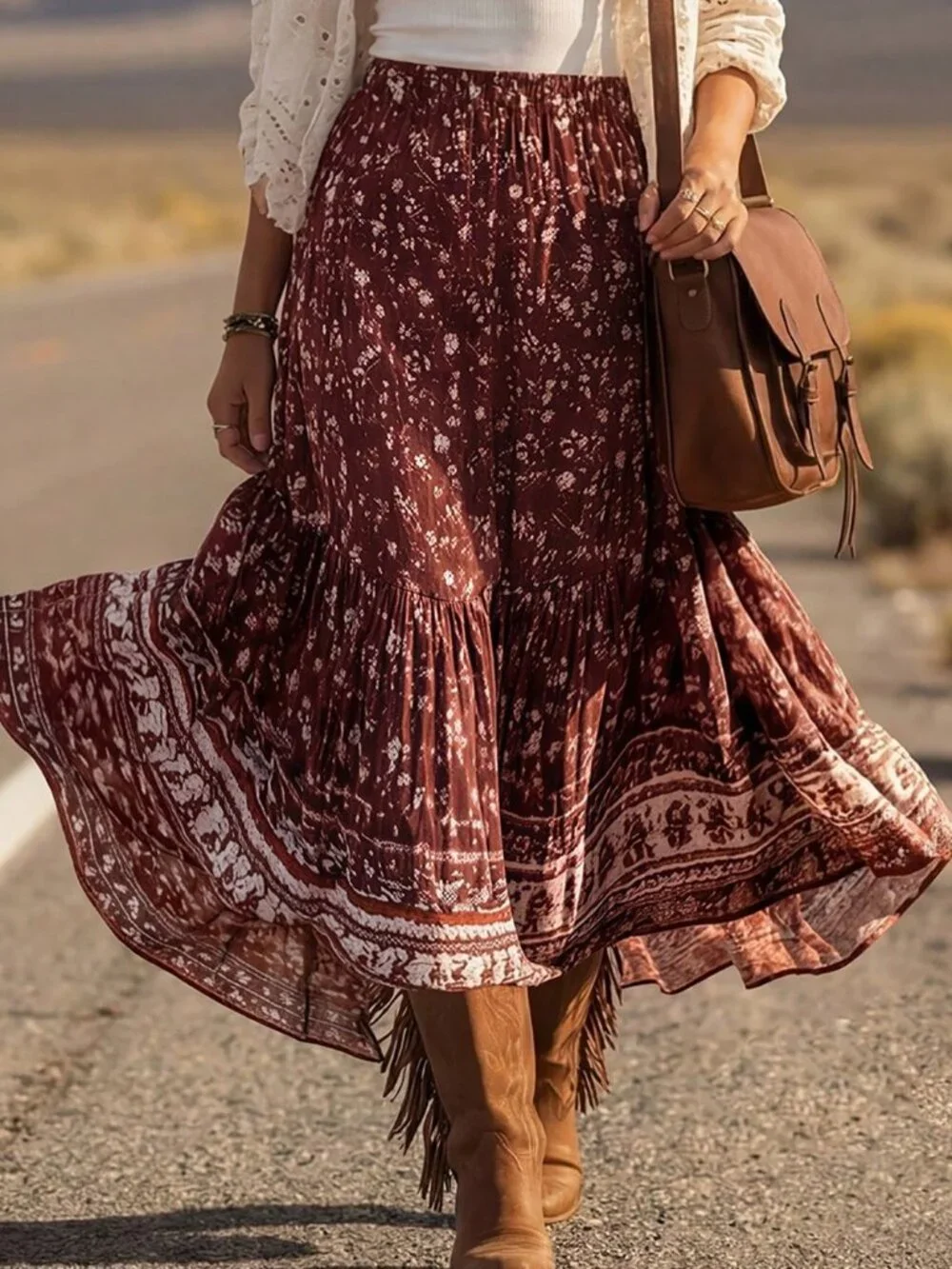 Multicolor Boho Women's Western Style Ditsy Floral Casual Skirt